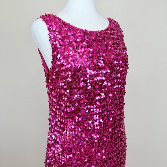 Vintage 1980s Night Line Silk Barbie Pink Sequin Sleeveless Dress Size 10 M - Picture 5 of 16
